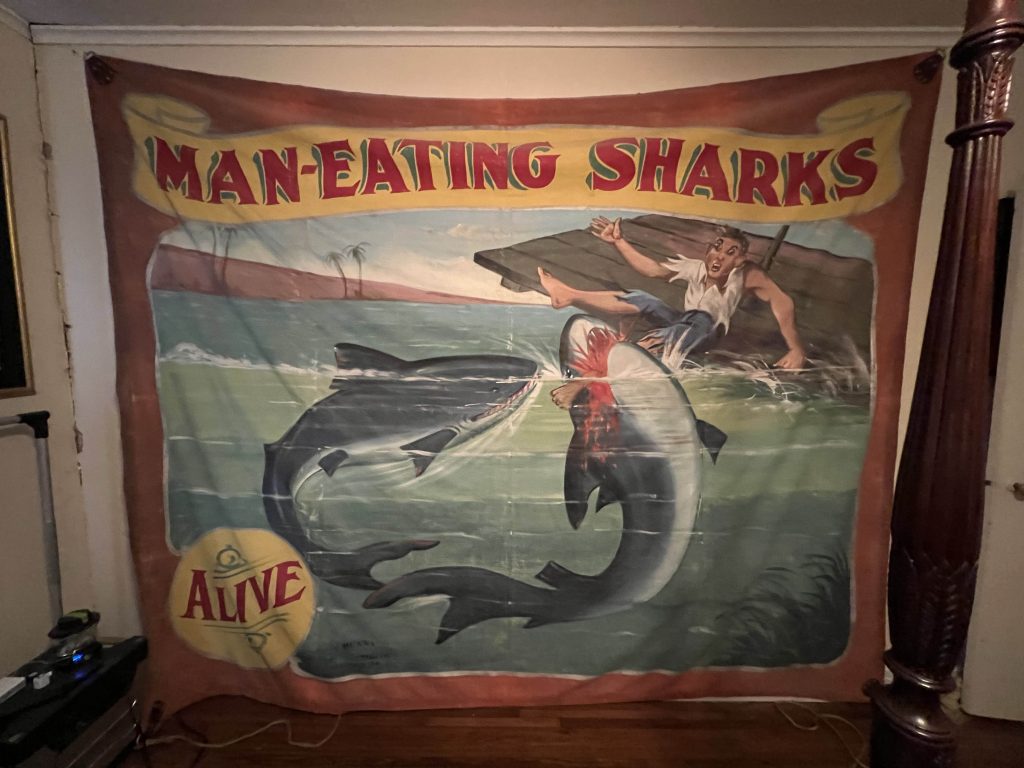 Fred Johnson Man Eating Shark Banner For Sale